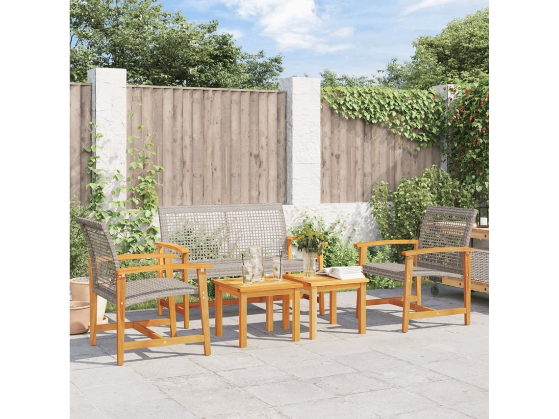 Vidaxl 5 Pcs Conj. Lounge Para Jardim Vime Pe E Madeira Acácia Cinza