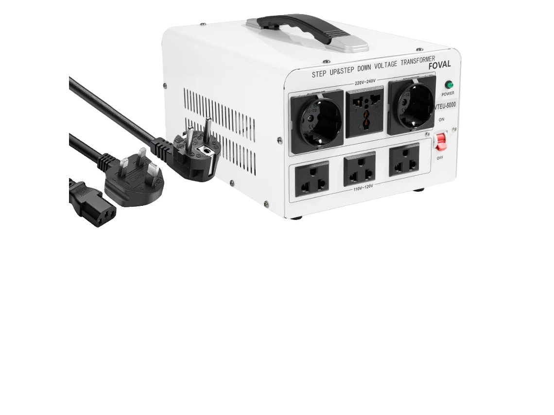 Transformador De Tensão, Potência Máxima De Até 5000w, Interruptor De Segurança Incluído, 5000w Branco