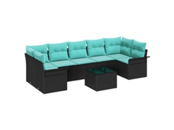 Maison Exclusive - Conjunto De Sofá De Jardim 8 Pcs Preto E Turquesa Vime Pe