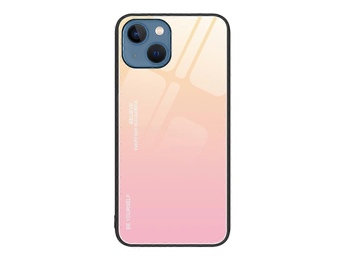 Capa De Vidro Gradiente Para Iphone 14 Plus (amarelo E Rosa)