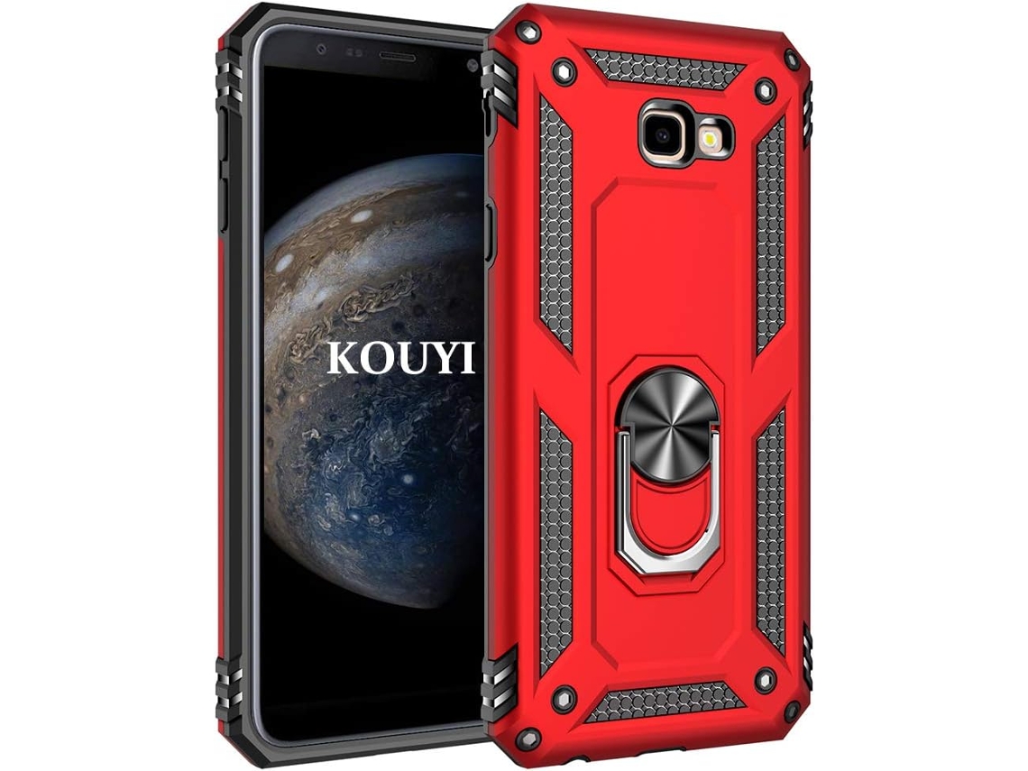 Capa Protetora para Samsung Galaxy J4 Plus HONGWE. Anti-Choque com Anel de Suporte Vermelho