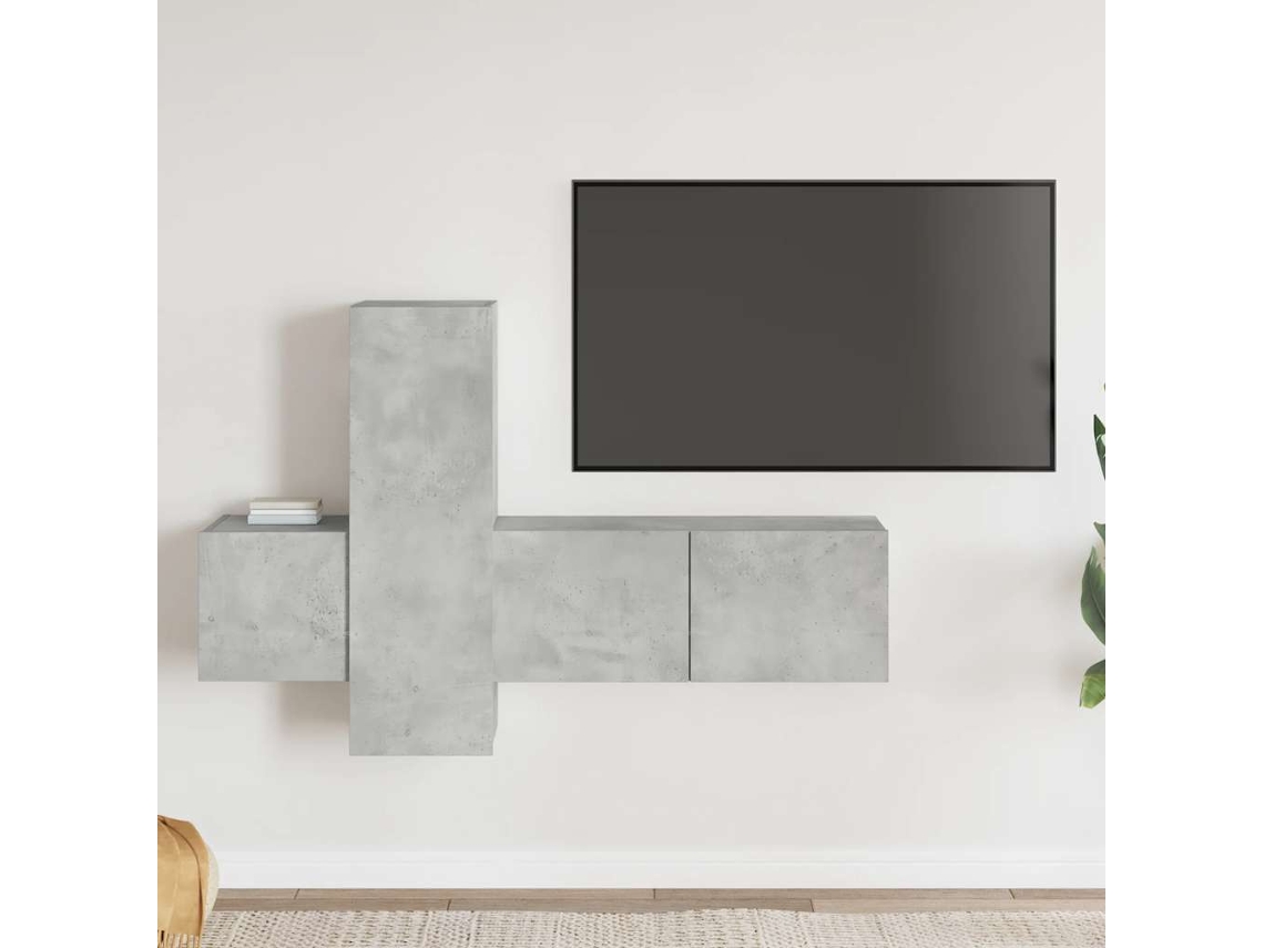 Vidaxl 3 Pcs Conjunto De Móveis De Tv Contraplacado Cinzento Cimento