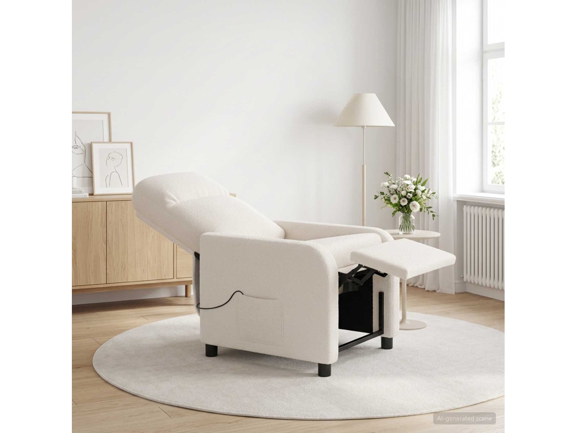 Vidaxl Recliner De Massagem Creme Bouclé