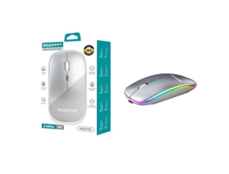 Rato Wireless para Computador Sem Fio 2.4Ghz Usb 1400-1600Dpi Luz Led 500 Mah MODORWY Mo2101 Prateado