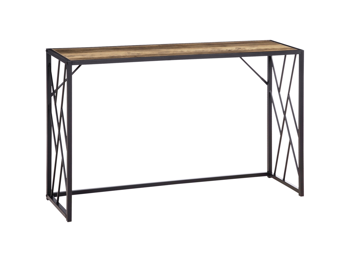 Mesa De Console Para Hall De Entrada Em Estilo Industrial, Móvel Vintage Em Aço E Madeira, 120x35x75cm, Marrom