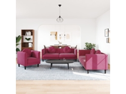 Vidaxl 3 Pcs Conjunto De Sofás Com Almofadas Veludo Vermelho-tinto