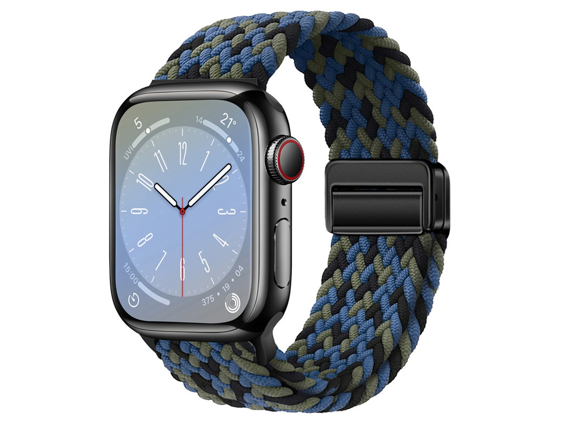 Pulseira Magnética De Nylon Trançado Para Apple Watch S10, Design Elástico Arco Íris, Camuflagem Azul, 44 45 46 49mm