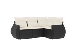Conjunto 4 de sofás para jardim c/ almofadões VIDAXL vime PE preto