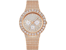 Lurelia Relógio Masculino, Data/calendário, Detalhes Com Strass, Aço Inoxidável, Rosa Ouro