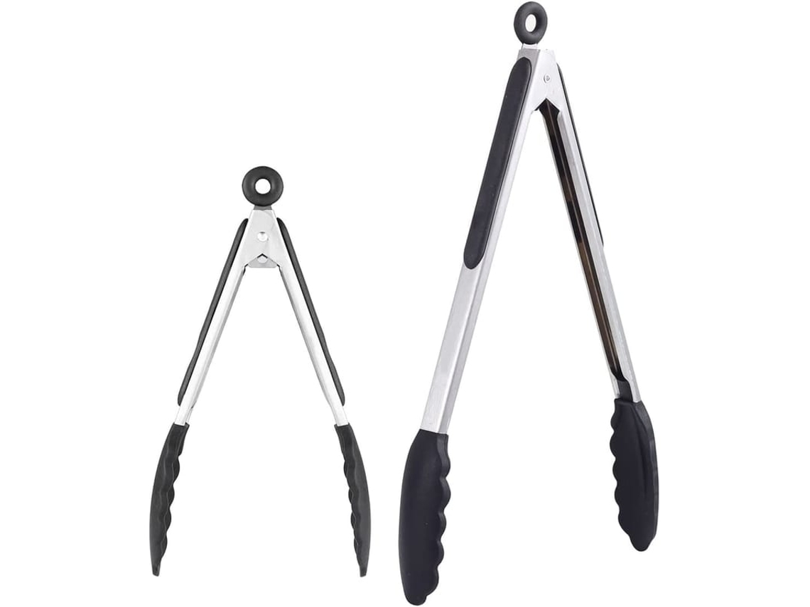 Pinças Para Salada E Servir Com Dicas Sem Arranhões E Cabos De Almofada De Silicone Antiderrapante Pretas 9 E 12 Polegadas
