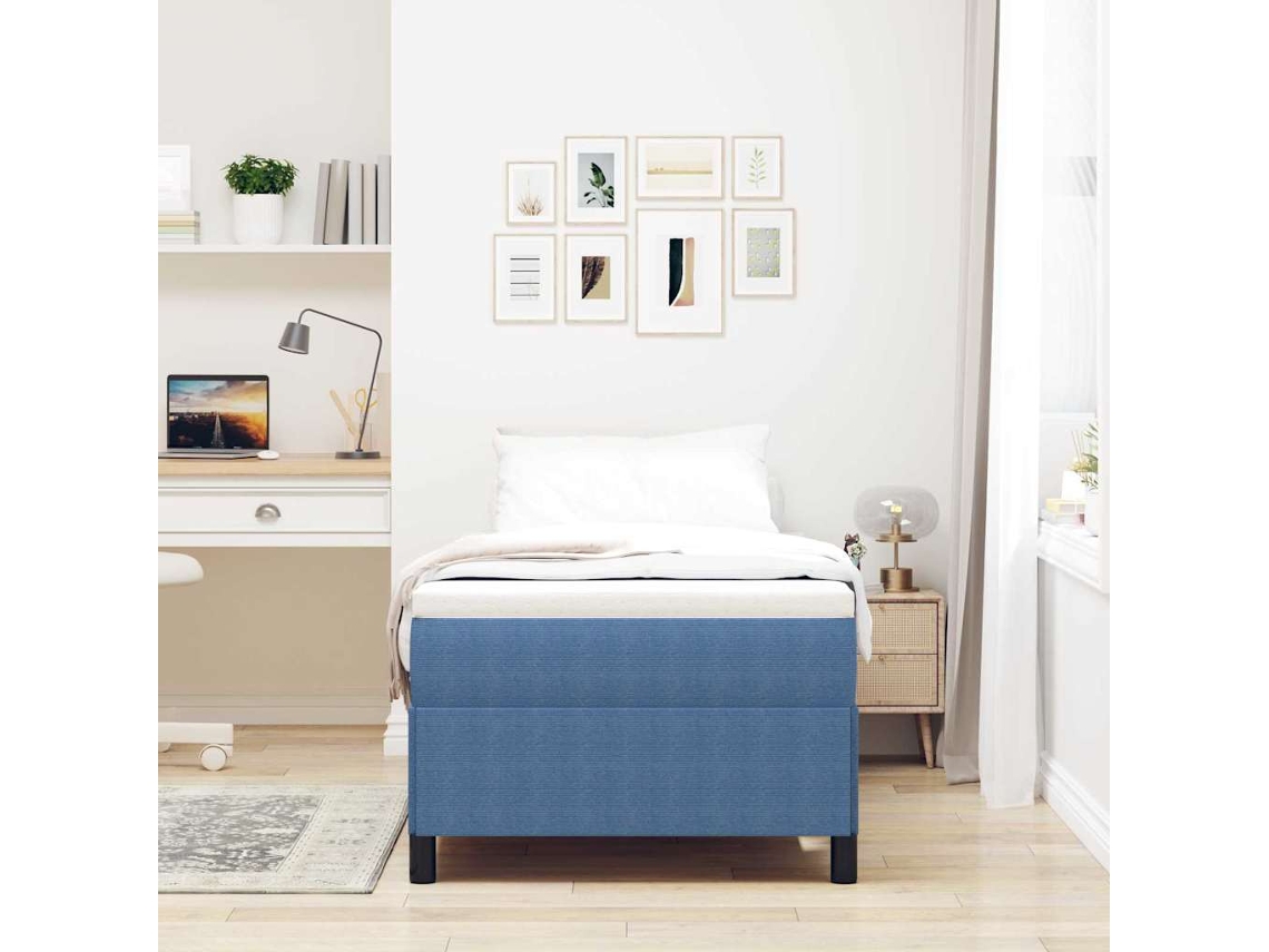 Vidaxl Cama Box Azul 90 X 200 Cm Tecido De Veludo Cotele
