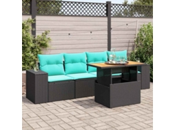 Vidaxl 5 Pcs Conjunto Sofás De Jardim Com Almofadões Vime Pe Preto