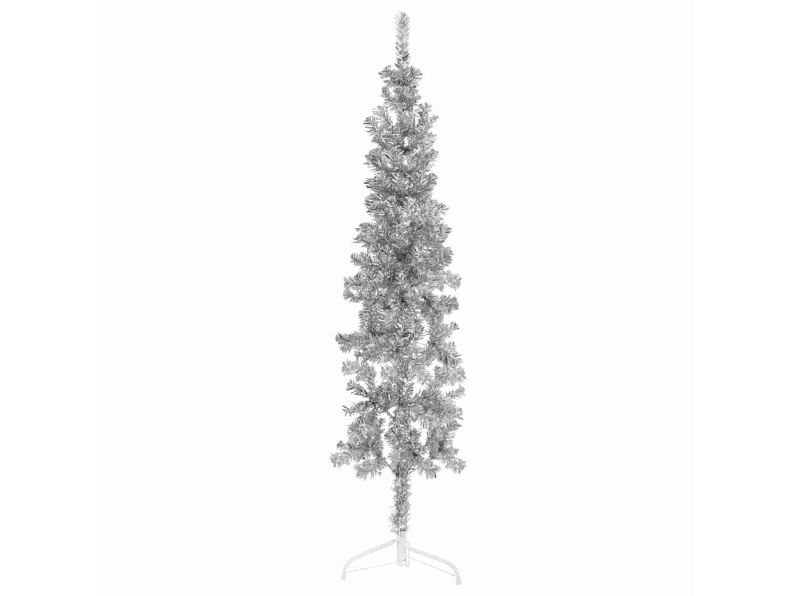 Vidaxl Meia Árvore De Natal Fina Com Suporte 120 Cm Prateado