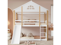 31116667waa Cama Beliche 90×200 Cm Com Janelas Características E Escada Angular De Três Degraus, Cama Infantil Com Escorrega