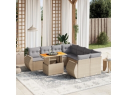 Conjunto de 9 Sofás para Jardim com Almofadas Vime Pe Bege Dkd Home Decor