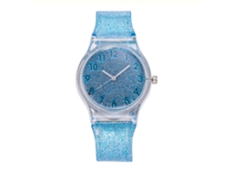 Relógio de Pulso Feminino Casual de Quartzo Brilhante com Pulseira de Silicone Azul Claro