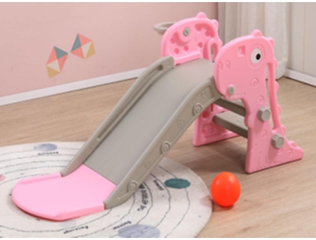 Escorrega Infantil Dobrável Degraus Antiderrapantes Capacidade Máx. 35Kg Rosa Dino (Idade minima recomendada: 4 anos)