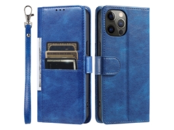 Capa Para Iphone 12 Pro Max Pele Sintética Com Porta-cartões Azul