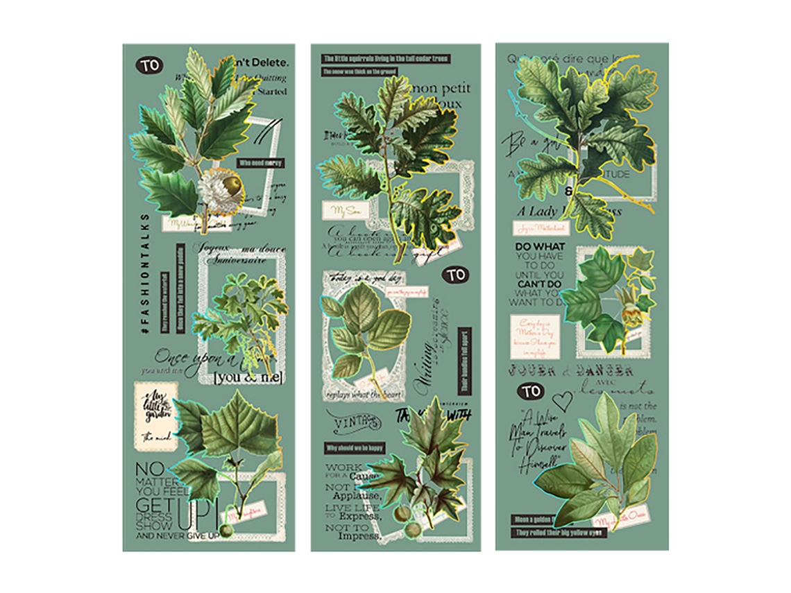 3pcs Adesivos de Papel Natural Vintage para Scrapbook Journal Parede Geladeira Planta Verde Aesthetic