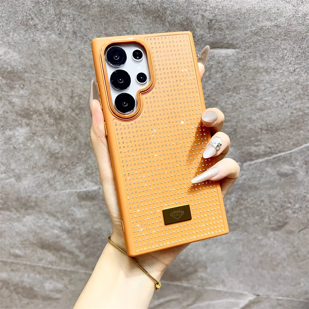 (samsung A06, Laranja) Capa De Celular Com Glitter De Diamante Para Meninas