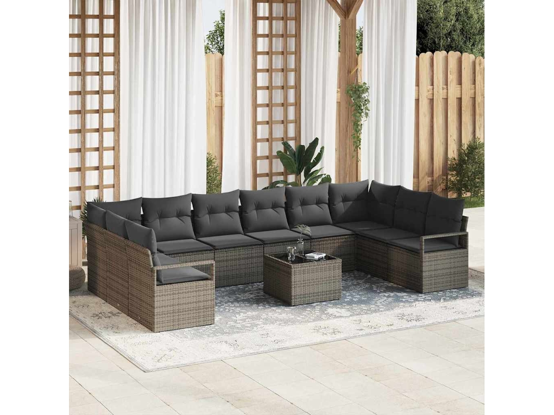 Vidaxl Conjunto De Sofás 11 Unid. Cinzeto Vime Pe