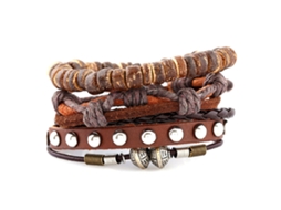 Pulseira De Couro Tecida Estilo Retro Presente Gift