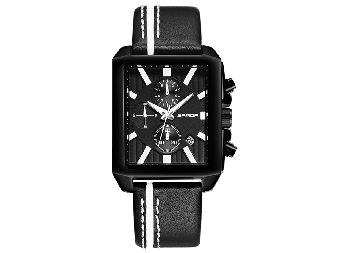 Reloj De Cuarzo Para Hombre Con Correa Pu Estilo Casual Empresarial Cuadrado Negro