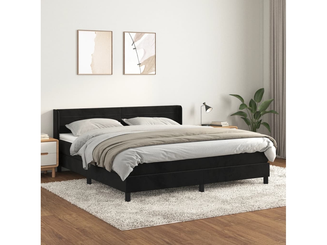 Vidaxl Cama Com Molas/colchão 160x200 Cm Veludo Preto