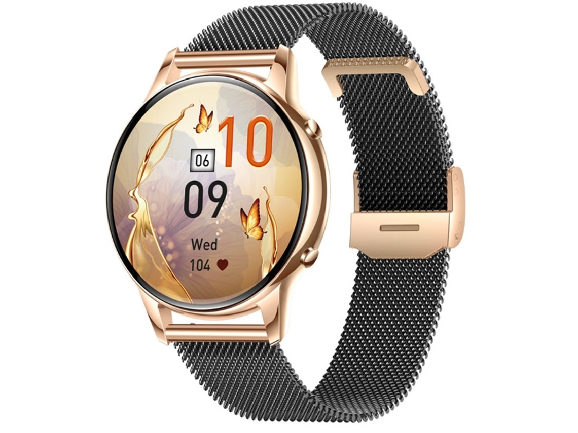 Smartwatch Com Display Amoled Full Touch De 1.32 Polegadas Chamadas Bluetooth Recursos De Saúde Feminina E Design Redondo Preto Yizhood