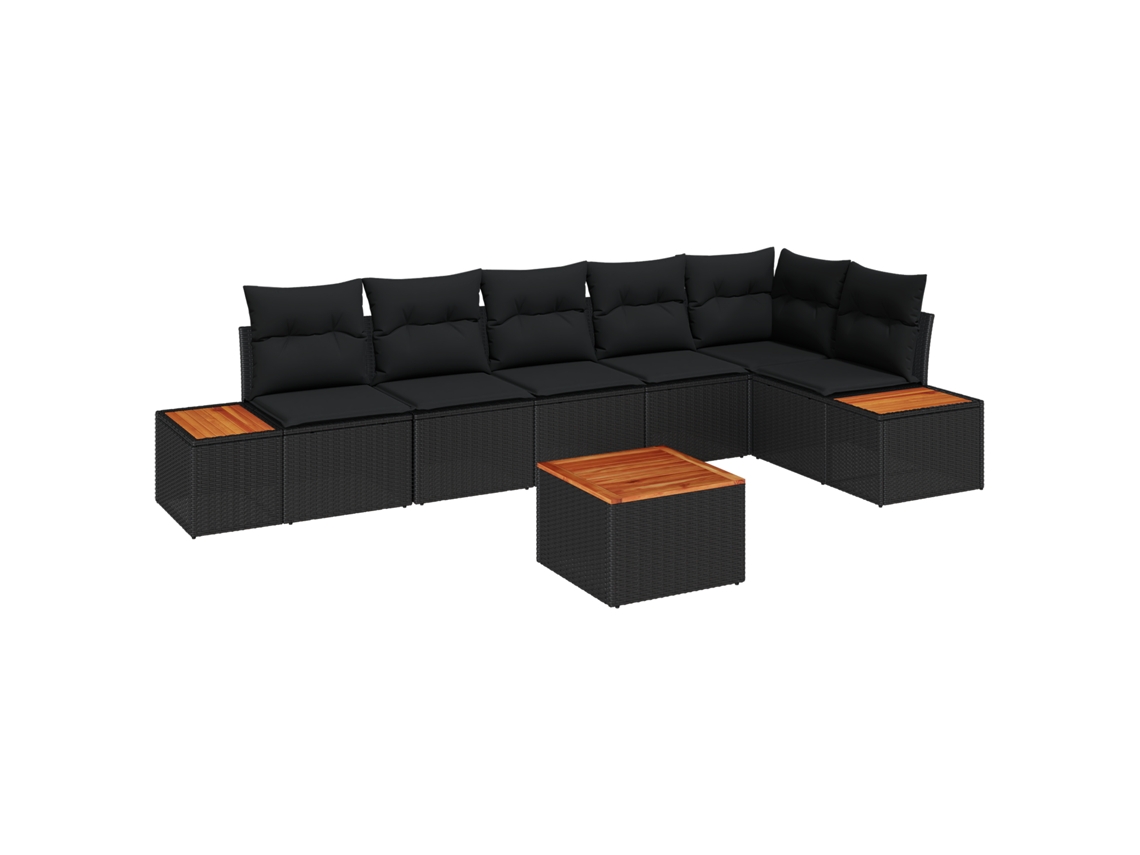 Conjunto 7 Conjunto De Sofá De Jardim Vidaxl Preto Vime Pe (55 X 55 X 37 Cm)