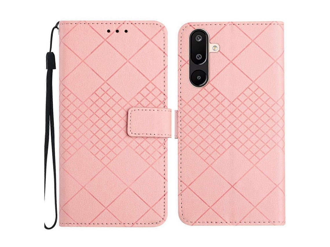 Capa De Couro Com Textura De Grade Rômbica Para Celular