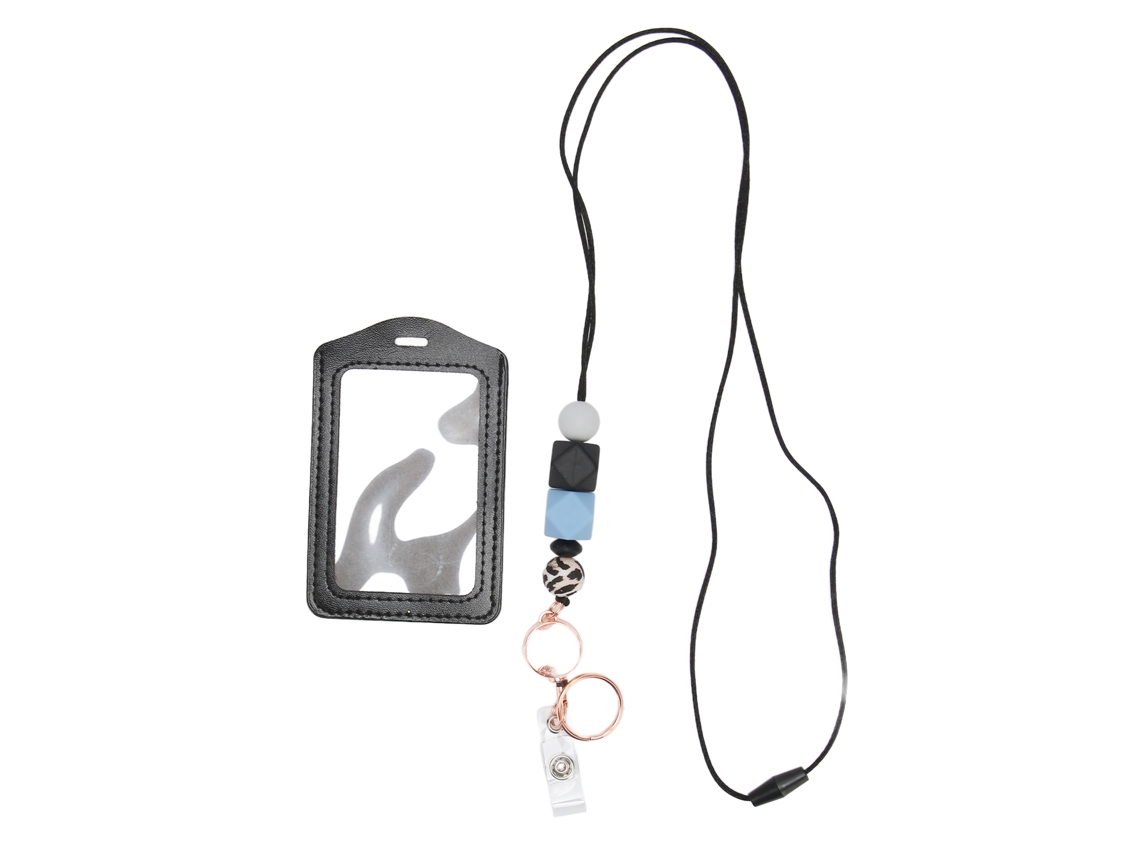Cordón Colgante De Silicona Con Porta Carné Transparente Retráctil Para Estudiantes Y Trabajadores Azul Gris