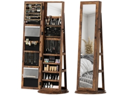 Espelho giratório 360° com prateleiras e fechadura, na cor RUSTIC BROWN, 55x55x161 cm | S/MARCA