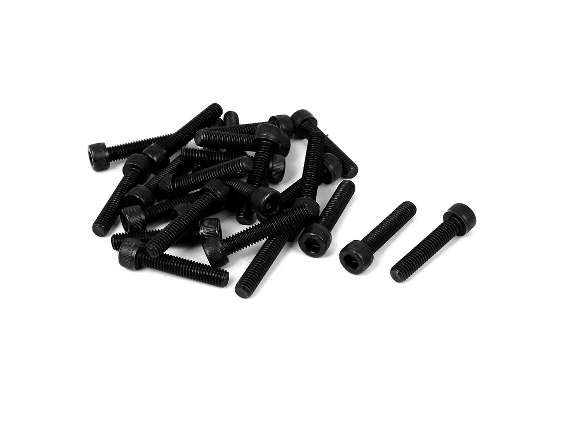 Parafusos de Cabeça Sextavada Interna Totalmente Roscados M6 X 30 Mm em Aço Carbono, Pretos, 25 CHABERLU