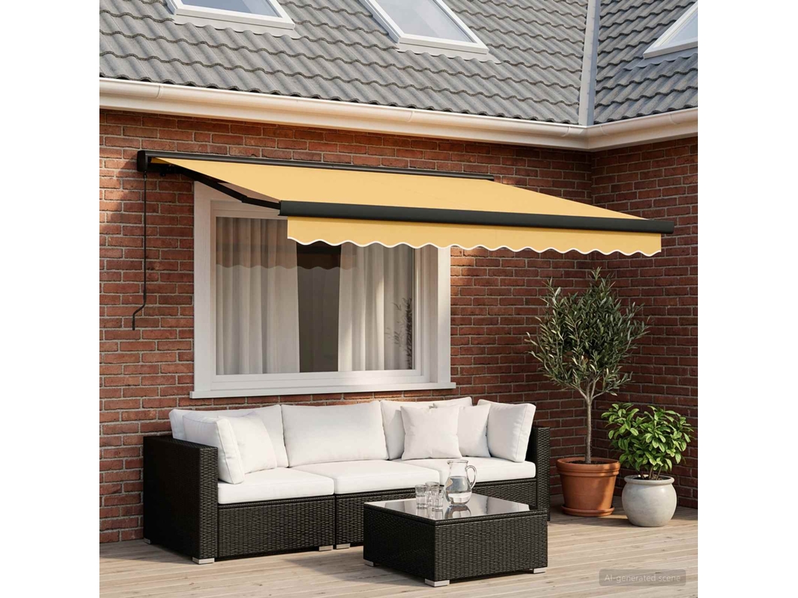 Vidaxl Toldo Retrátil Areia 450 × 300 Cm Lona E Alumínio