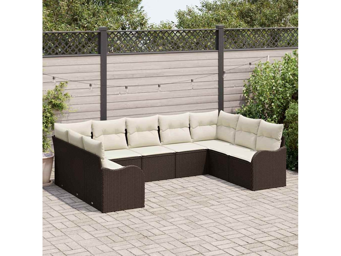Vidaxl Conjunto De Sofá De Jardim 9 Unid. Castanho E Branco Vime Pe