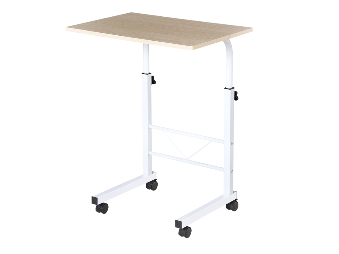 Mesa de computador para casa com altura ajustável e rodízios, 60x40x68-78cm, cor branca.