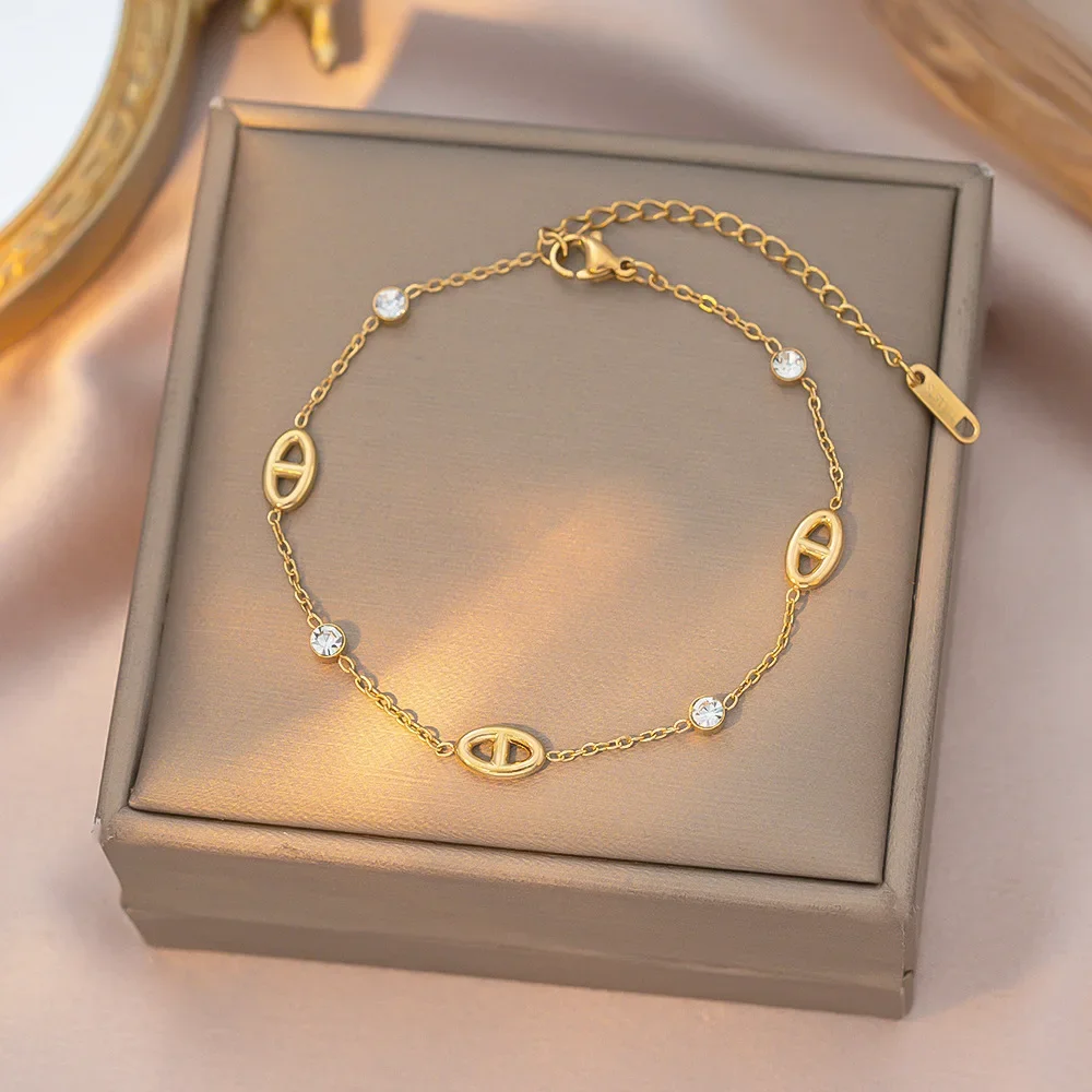 (pulseira) Gargantilha Em Aço Titânio Com Diamante Branco, Design Simples, Versátil E Requintado.