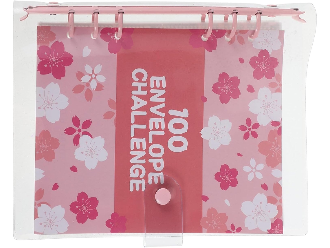 Caderno Rosa Imikeya A5 Com Envelopes Transparentes Para O Desafio De Economia 100-dias, Pasta De Orçamento E Livro