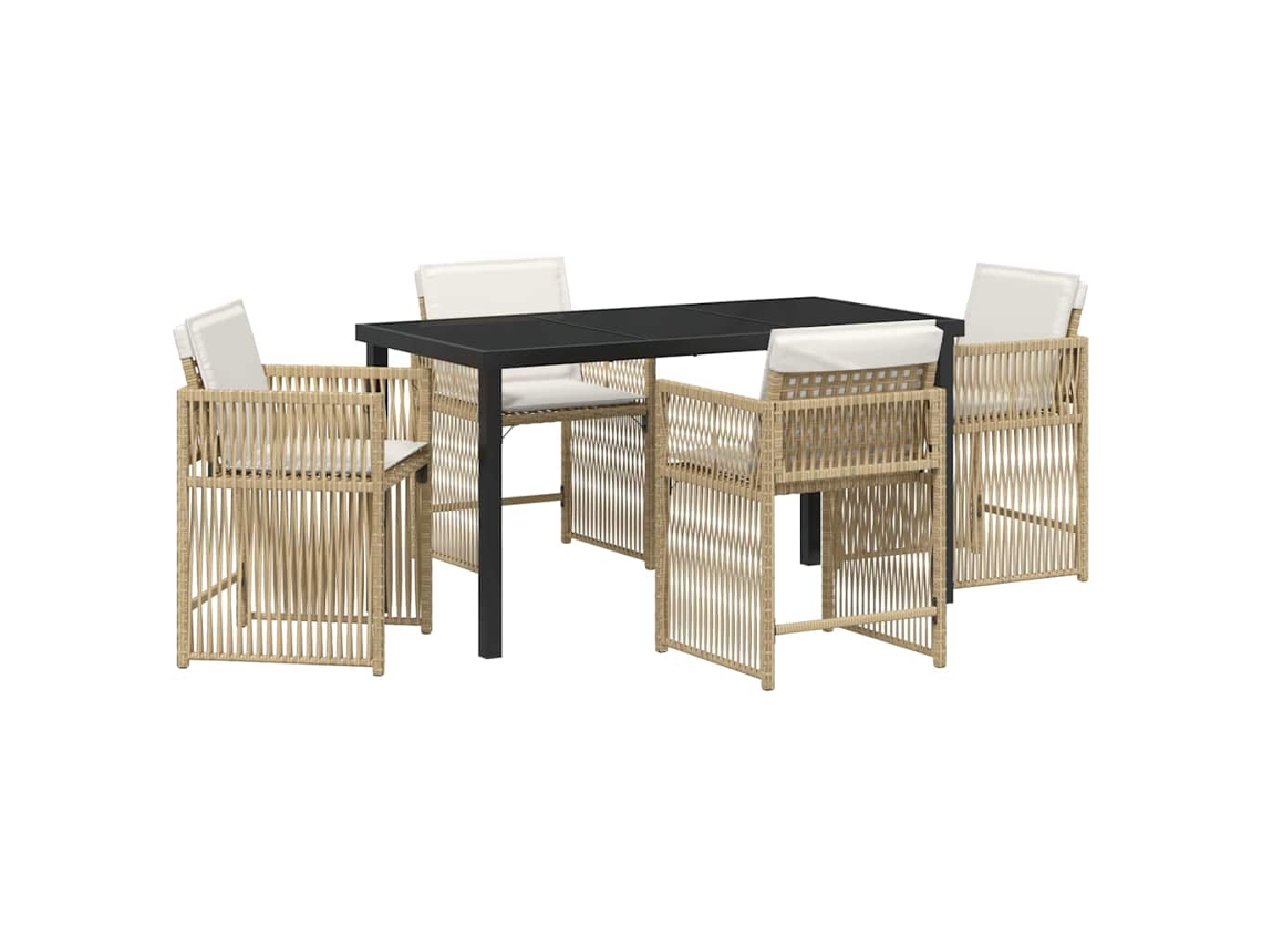 Conjunto de Móveis para Jardim HARLANV1 com 3 Pcs para Refeição Vime e Polipropileno Preto e Vidro