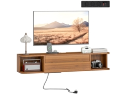 Suporte De Parede Para Tv De Até 50" Com Tomadas Elétricas, Usb E Tipo-c, Gaveta E Prateleiras, 120x24x22,4 Cm, Nogueira