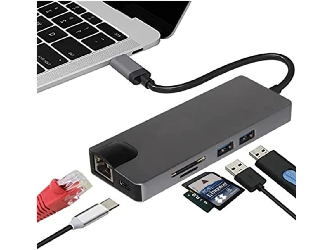 Estação De Acoplamento Adaptador De Hub Usb Tipo C 8 Em 1 Rj45 1000m Gigabit Ethernet Pd Carregamento Hdmi 4k Vga 2 Usb3.0 Sd/tf Multifunc Bestvite
