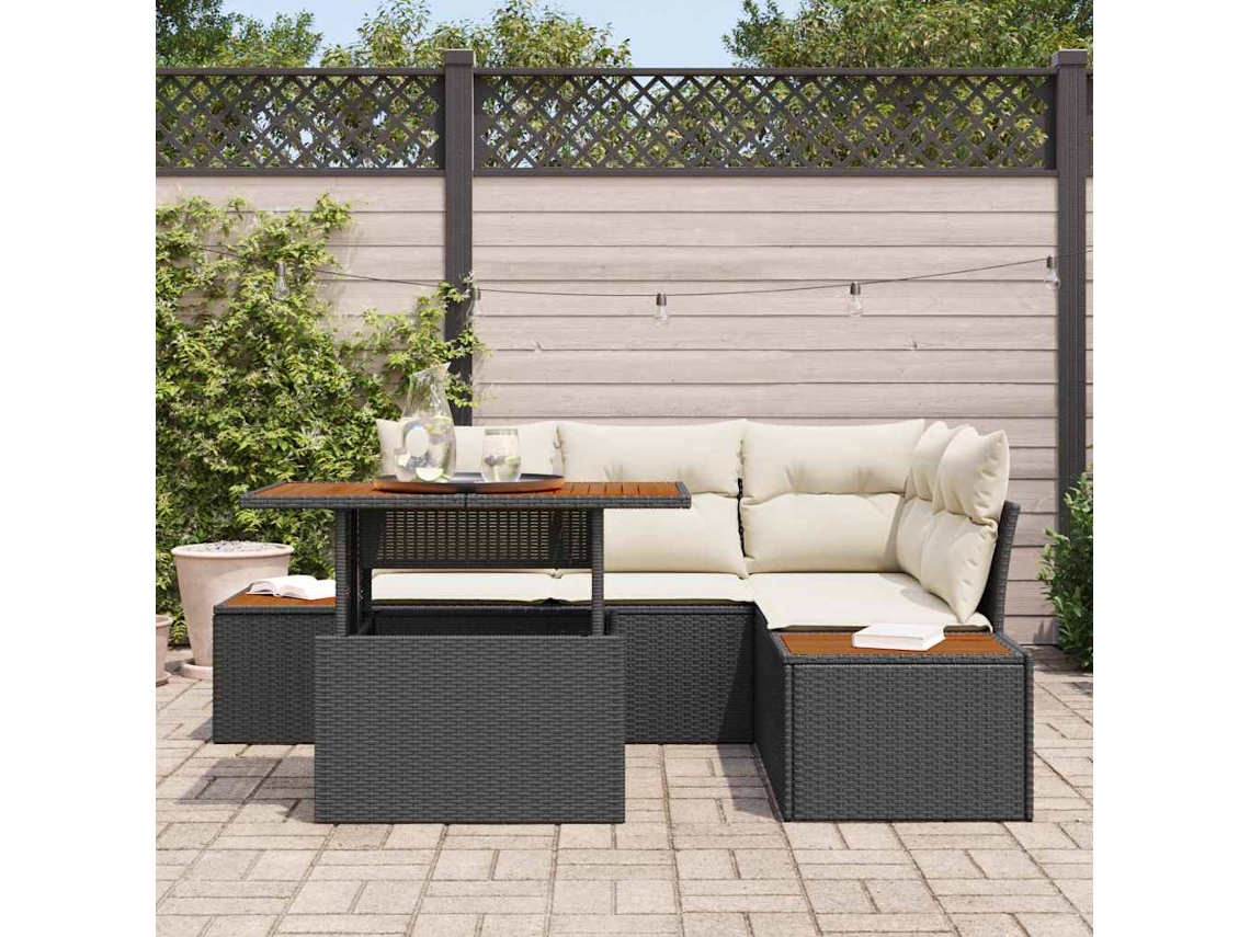 Vidaxl Conjunto De Sofá De Jardim 5 Unid. Preto Rattan Sintético