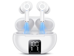 Fones Bluetooth 5.3 Intra auriculares JIAPEI com 42h, 4 microfones, ip7, som HiFi, branco