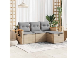 4 Pcs Conjunto De Sofás Para Jardimconjuntos Relax Jardimconjunto De Jantar C/ Almofadões Vime Pe Bege Cfw846828 Lovely Home