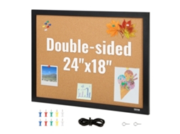 VEVOR Quadro de Cortiça, 24 X 18 Polegadas, Quadro de Avisos de Dupla Face com Moldura Adesiva de Mdf, Quadro de Visão Inclui 10 Alfinetes