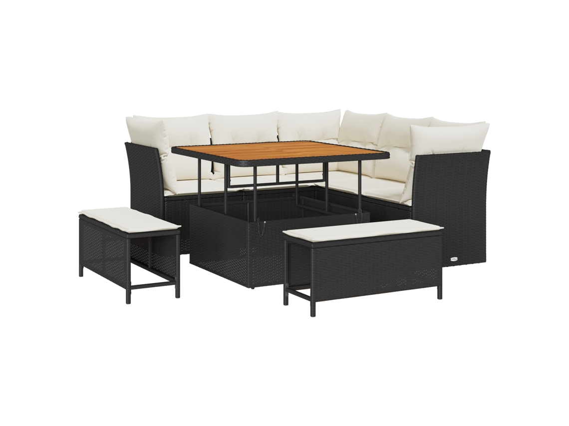 Conjunto 8 Conjunto De Sofá De Jardim Vidaxl Preto Vime Pe (100 X 100 X 71 Cm)