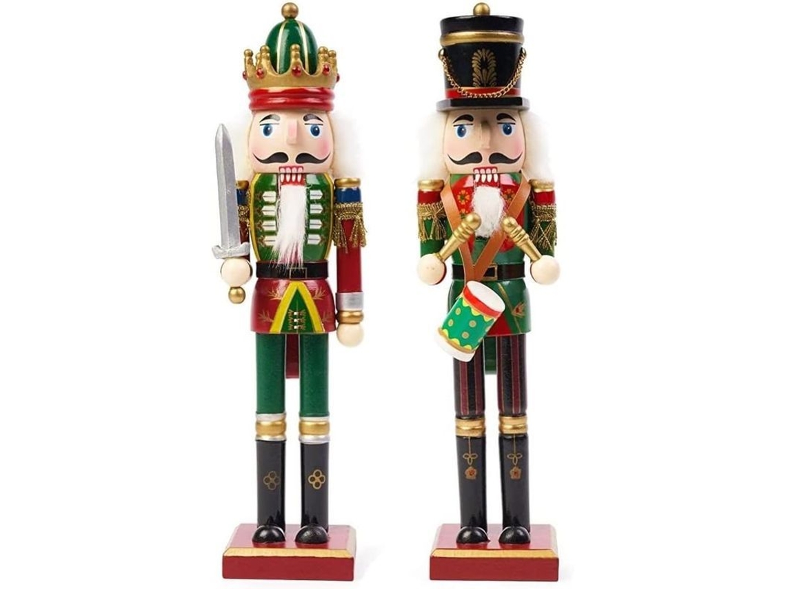 Conjunto de 2 figuras de soldados quebra-nozes de madeira, 30 cm, para decoração de Natal.