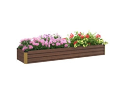 Floreira Elevada Em Metal De 405l Com Fundo Aberto, 240x60x30 Cm, Cor Madeira Escura
