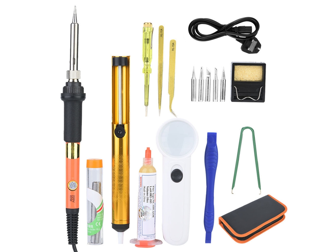 Kit De Ferro De Solda Com Temperatura Ajustável 17 Peças Ferramentas De Pirografia Caneta De Gravação